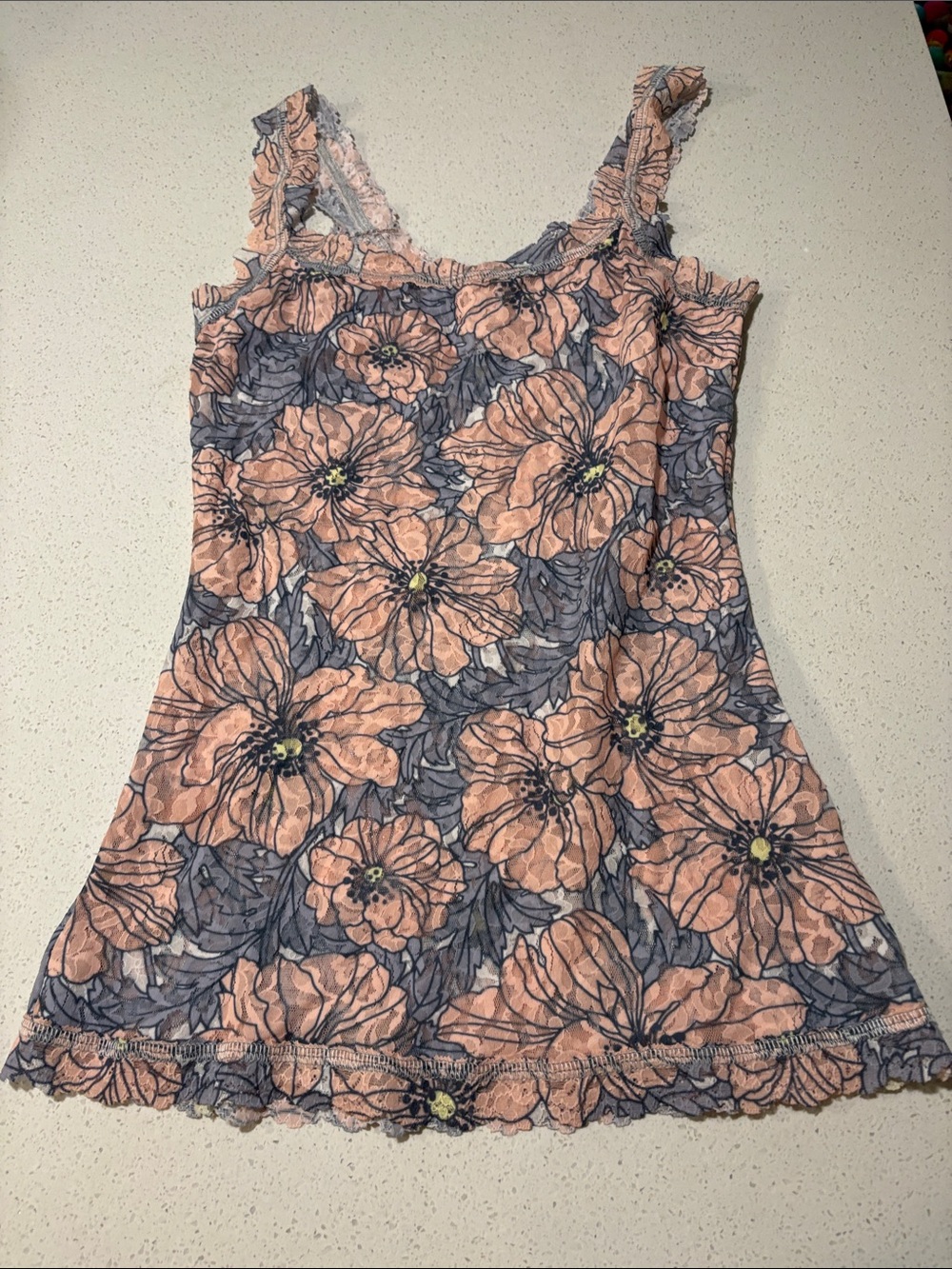 Hanky Panky Vintage Floral Knit Tank in Peach and Gray